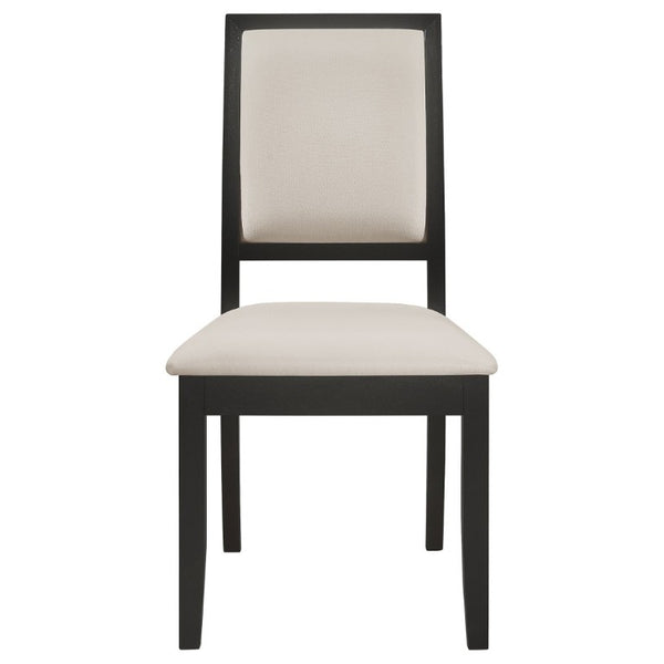 English Elm Cream Chenille Dining Side Chairs Set of Two with Distressed Black Hardwood Frame B2777P536426