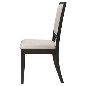 English Elm Cream Chenille Dining Side Chairs Set of Two with Distressed Black Hardwood Frame B2777P536426