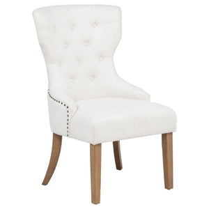 English Elm Beige Wingback Dining Chair Tufted Fabric Nailhead Trim Rubberwood Legs Farmhouse B2777P536432
