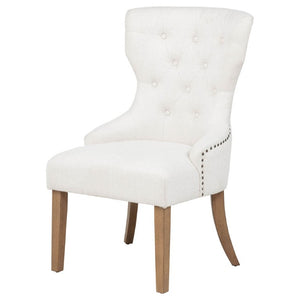 English Elm Beige Wingback Dining Chair Tufted Fabric Nailhead Trim Rubberwood Legs Farmhouse B2777P536432