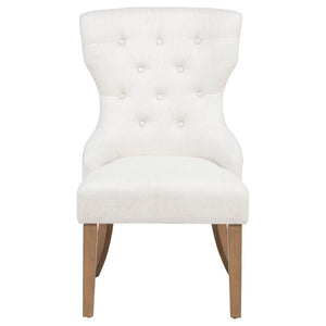 English Elm Beige Wingback Dining Chair Tufted Fabric Nailhead Trim Rubberwood Legs Farmhouse B2777P536432