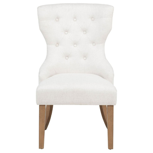 English Elm Beige Wingback Dining Chair Tufted Fabric Nailhead Trim Rubberwood Legs Farmhouse B2777P536432