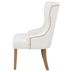 English Elm Beige Wingback Dining Chair Tufted Fabric Nailhead Trim Rubberwood Legs Farmhouse B2777P536432