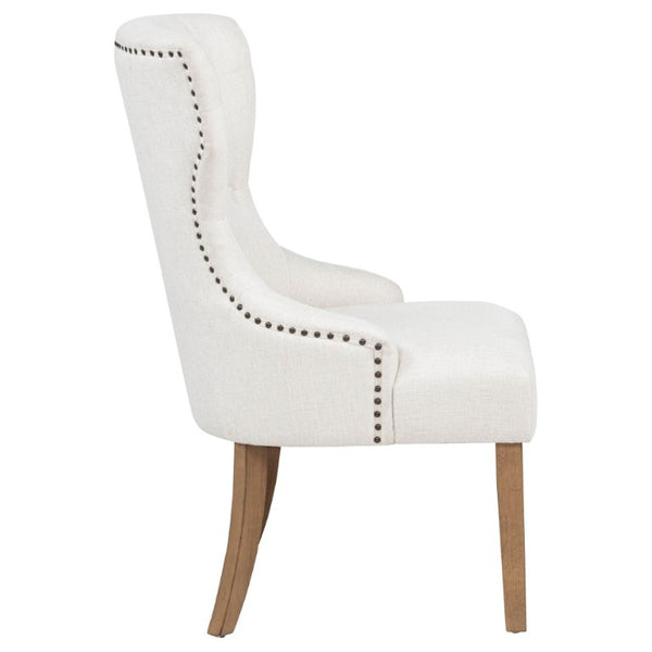 English Elm Beige Wingback Dining Chair Tufted Fabric Nailhead Trim Rubberwood Legs Farmhouse B2777P536432