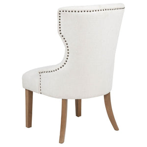 English Elm Beige Wingback Dining Chair Tufted Fabric Nailhead Trim Rubberwood Legs Farmhouse B2777P536432