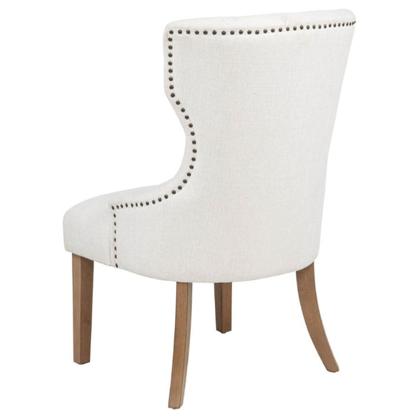 English Elm Beige Wingback Dining Chair Tufted Fabric Nailhead Trim Rubberwood Legs Farmhouse B2777P536432