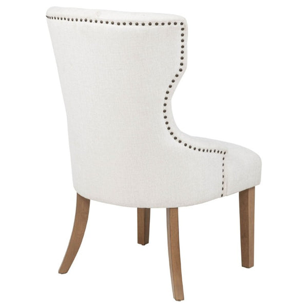 English Elm Beige Wingback Dining Chair Tufted Fabric Nailhead Trim Rubberwood Legs Farmhouse B2777P536432