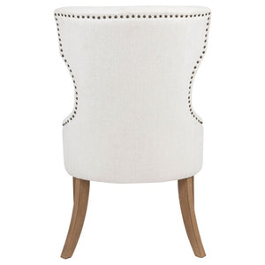 English Elm Beige Wingback Dining Chair Tufted Fabric Nailhead Trim Rubberwood Legs Farmhouse B2777P536432