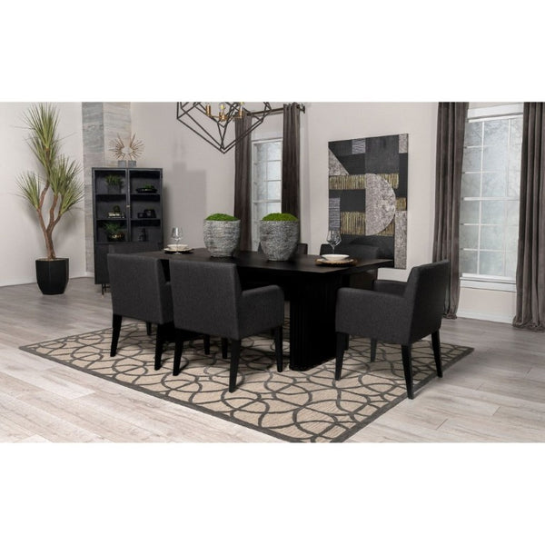 English Elm Yorkshire Mid-Century Charcoal Fabric Dining Armchair Set for Refined Gatherings B2777P536436
