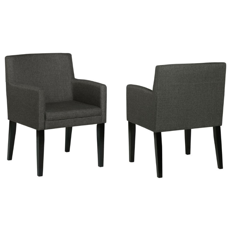 English Elm Yorkshire Mid-Century Charcoal Fabric Dining Armchair Set for Refined Gatherings B2777P536436