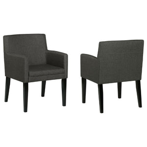 English Elm Yorkshire Mid-Century Charcoal Fabric Dining Armchair Set for Refined Gatherings B2777P536436