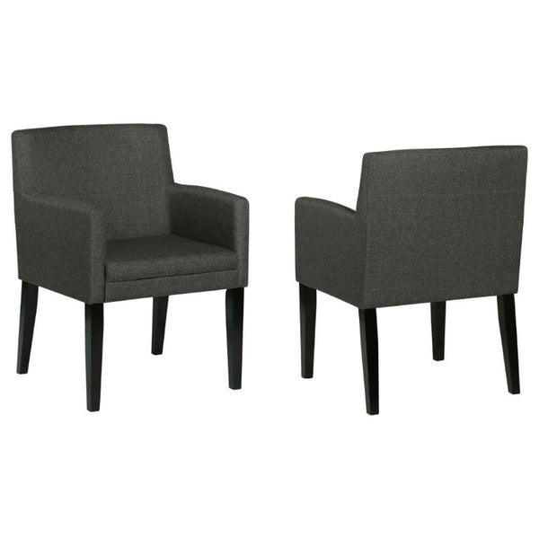 English Elm Yorkshire Mid-Century Charcoal Fabric Dining Armchair Set for Refined Gatherings B2777P536436