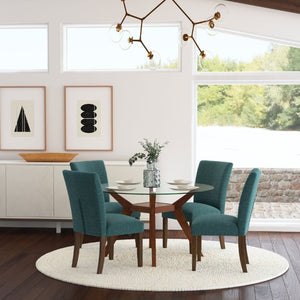English Elm Conifer Upholstered Dining Side Chairs Set of 2 with Rubberwood Legs Tailored Style Teal Blue B2777P536437