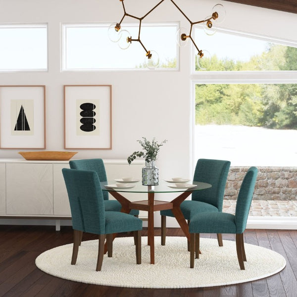 English Elm Conifer Upholstered Dining Side Chairs Set of 2 with Rubberwood Legs Tailored Style Teal Blue B2777P536437