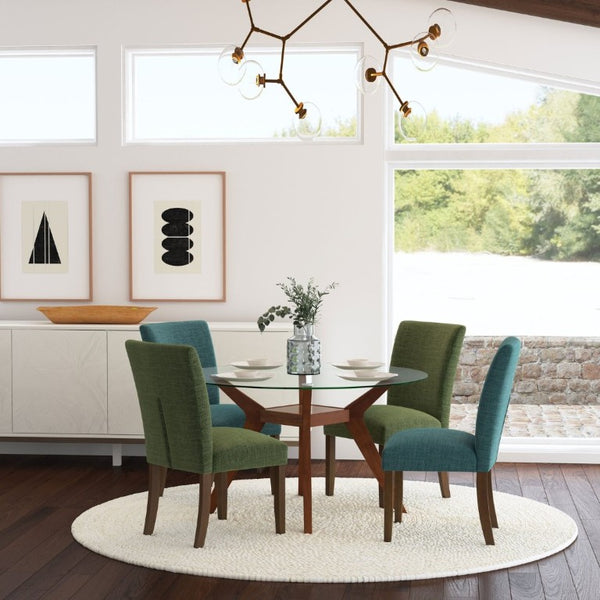 English Elm Conifer Upholstered Dining Side Chairs Set of 2 with Rubberwood Legs Tailored Style Green B2777P536438