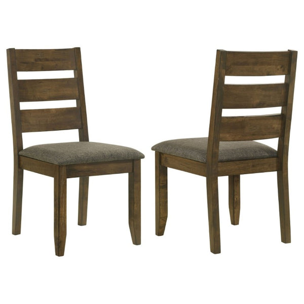English Elm Knotty Hardwood Ladderback Dining Chairs with Grey Upholstered Seats Set of Two B2777P536439