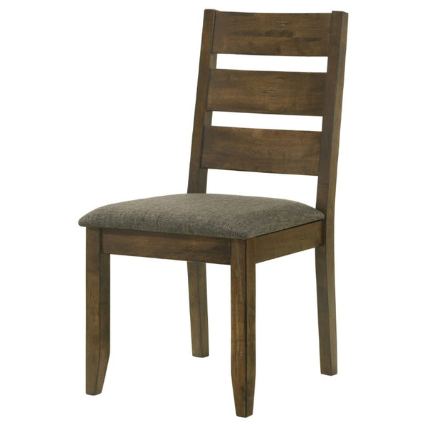 English Elm Knotty Hardwood Ladderback Dining Chairs with Grey Upholstered Seats Set of Two B2777P536439