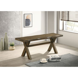 English Elm Knotty Hardwood Farmhouse Dining Bench with Worn Nutmeg Finish for Rustic Interiors B2777P536440