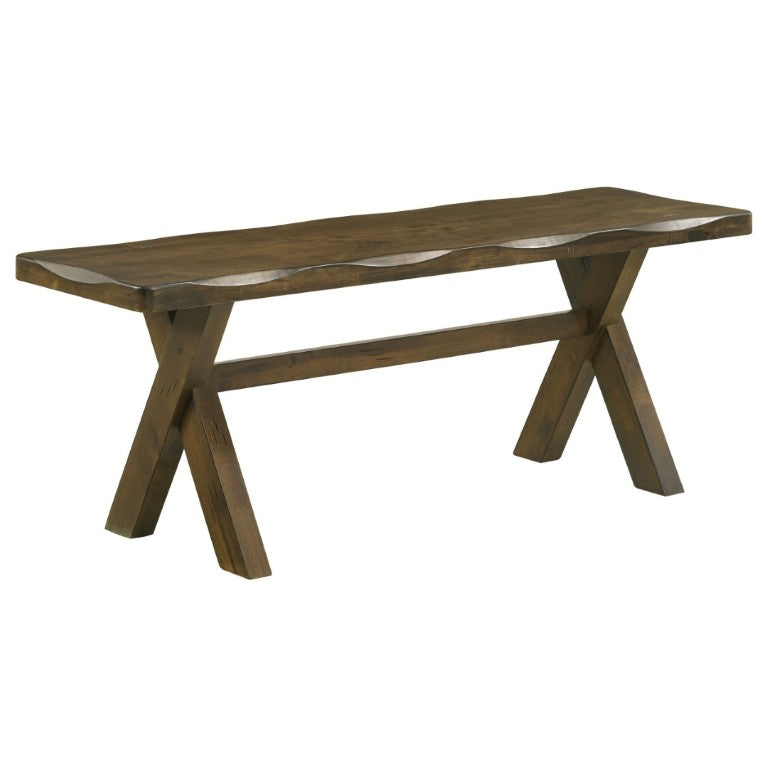 English Elm Knotty Hardwood Farmhouse Dining Bench with Worn Nutmeg Finish for Rustic Interiors B2777P536440
