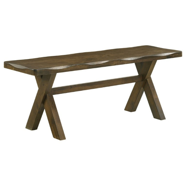 English Elm Knotty Hardwood Farmhouse Dining Bench with Worn Nutmeg Finish for Rustic Interiors B2777P536440