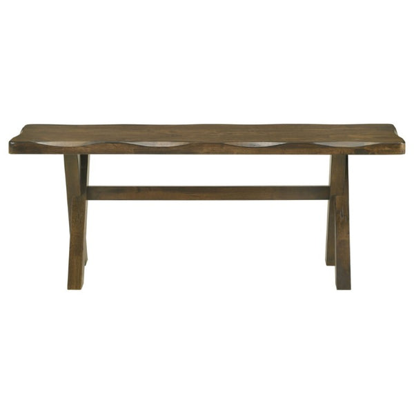 English Elm Knotty Hardwood Farmhouse Dining Bench with Worn Nutmeg Finish for Rustic Interiors B2777P536440