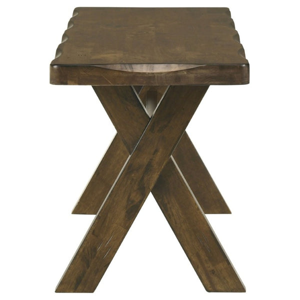 English Elm Knotty Hardwood Farmhouse Dining Bench with Worn Nutmeg Finish for Rustic Interiors B2777P536440