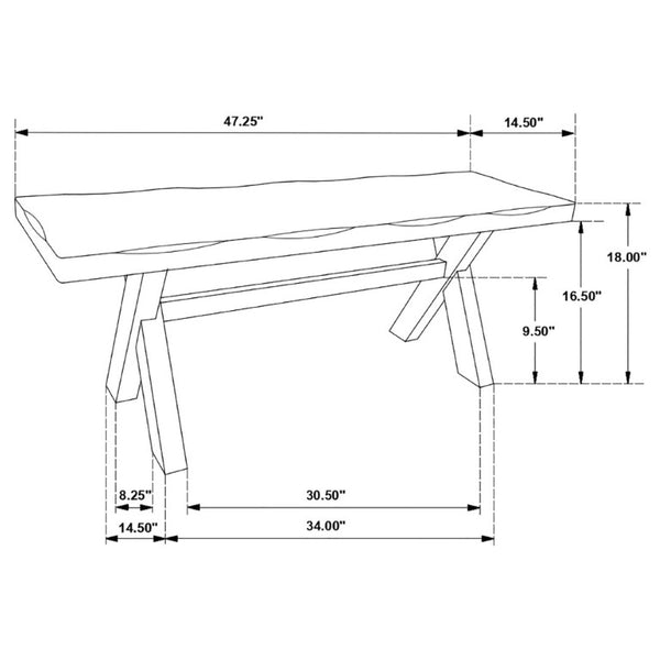 English Elm Knotty Hardwood Farmhouse Dining Bench with Worn Nutmeg Finish for Rustic Interiors B2777P536440