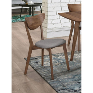 English Elm Natural Walnut Frame Mid-Century Dining Chairs with Grey Upholstered Seats Set of 2 B2777P536447