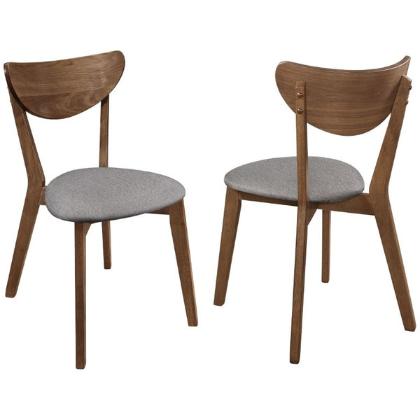 English Elm Natural Walnut Frame Mid-Century Dining Chairs with Grey Upholstered Seats Set of 2 B2777P536447