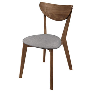 English Elm Natural Walnut Frame Mid-Century Dining Chairs with Grey Upholstered Seats Set of 2 B2777P536447