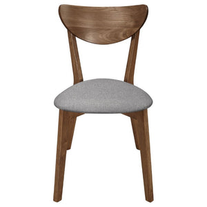English Elm Natural Walnut Frame Mid-Century Dining Chairs with Grey Upholstered Seats Set of 2 B2777P536447
