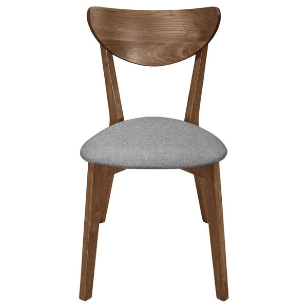 English Elm Natural Walnut Frame Mid-Century Dining Chairs with Grey Upholstered Seats Set of 2 B2777P536447