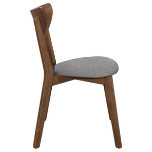 English Elm Natural Walnut Frame Mid-Century Dining Chairs with Grey Upholstered Seats Set of 2 B2777P536447