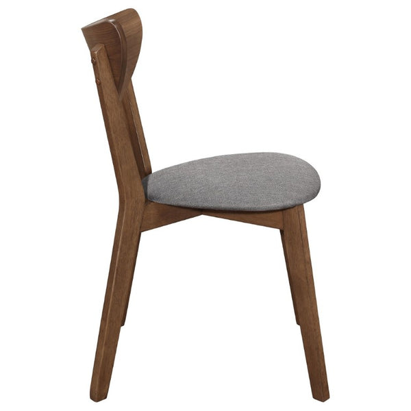 English Elm Natural Walnut Frame Mid-Century Dining Chairs with Grey Upholstered Seats Set of 2 B2777P536447