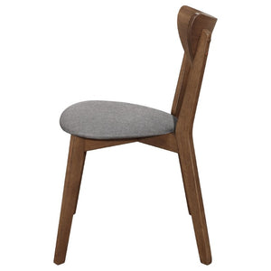 English Elm Natural Walnut Frame Mid-Century Dining Chairs with Grey Upholstered Seats Set of 2 B2777P536447