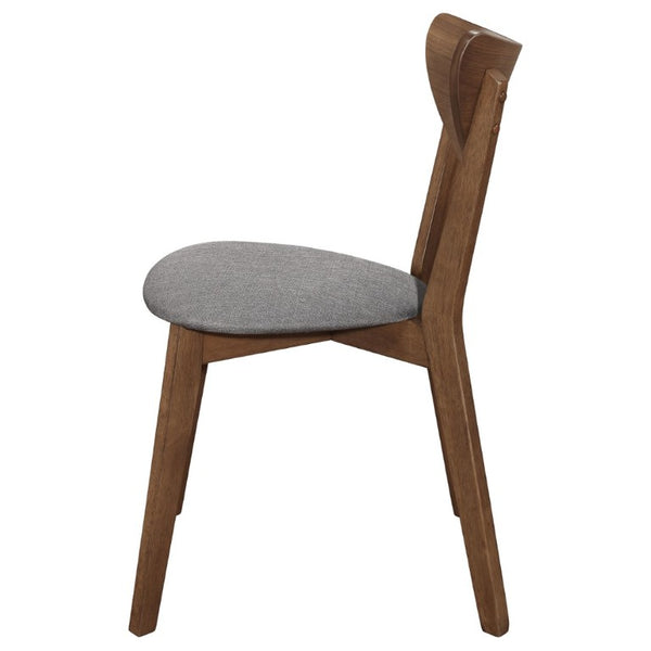 English Elm Natural Walnut Frame Mid-Century Dining Chairs with Grey Upholstered Seats Set of 2 B2777P536447