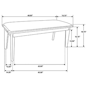 English Elm Grey Upholstered Dining Bench with Walnut Tapered Legs Mid-Century Modern Seating B2777P536448