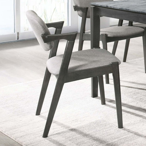 English Elm Dark Walnut Floating Seatback Dining Chairs Mid-Century Sculptural Hardwood Set Grey B2777P536455