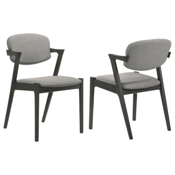 English Elm Dark Walnut Floating Seatback Dining Chairs Mid-Century Sculptural Hardwood Set Grey B2777P536455