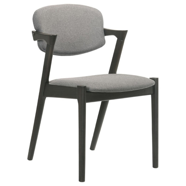 English Elm Dark Walnut Floating Seatback Dining Chairs Mid-Century Sculptural Hardwood Set Grey B2777P536455