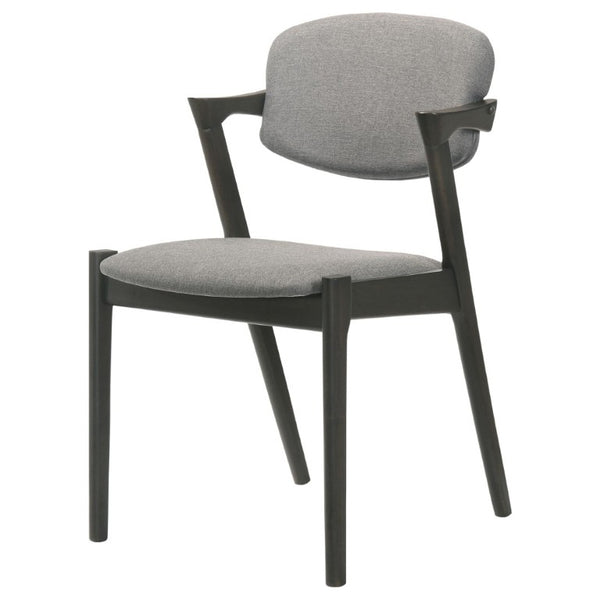 English Elm Dark Walnut Floating Seatback Dining Chairs Mid-Century Sculptural Hardwood Set Grey B2777P536455
