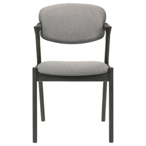 English Elm Dark Walnut Floating Seatback Dining Chairs Mid-Century Sculptural Hardwood Set Grey B2777P536455