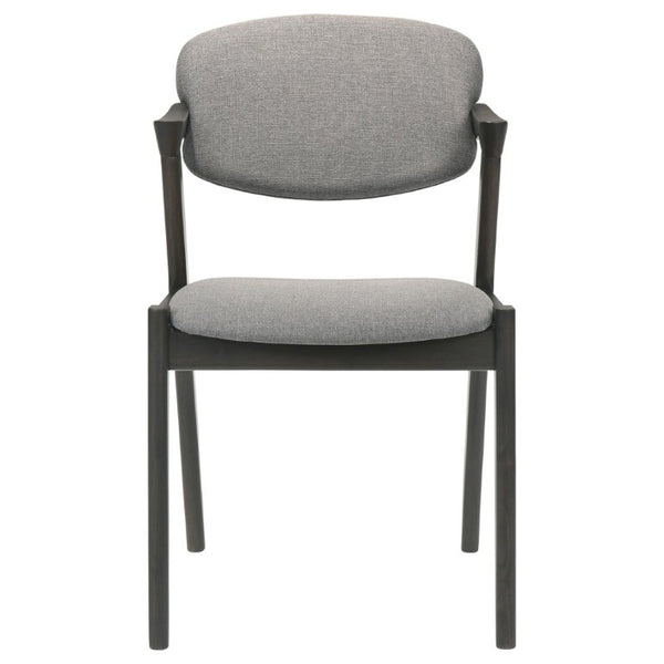 English Elm Dark Walnut Floating Seatback Dining Chairs Mid-Century Sculptural Hardwood Set Grey B2777P536455