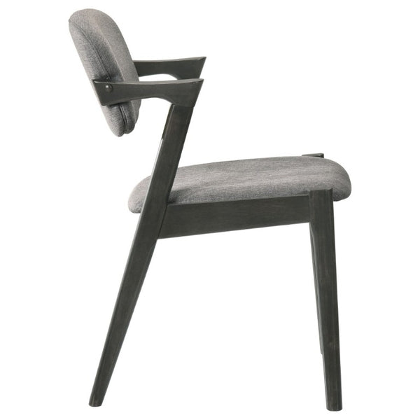 English Elm Dark Walnut Floating Seatback Dining Chairs Mid-Century Sculptural Hardwood Set Grey B2777P536455