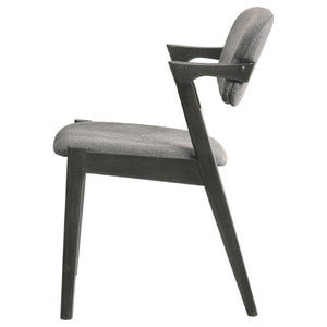 English Elm Dark Walnut Floating Seatback Dining Chairs Mid-Century Sculptural Hardwood Set Grey B2777P536455