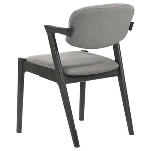 English Elm Dark Walnut Floating Seatback Dining Chairs Mid-Century Sculptural Hardwood Set Grey B2777P536455