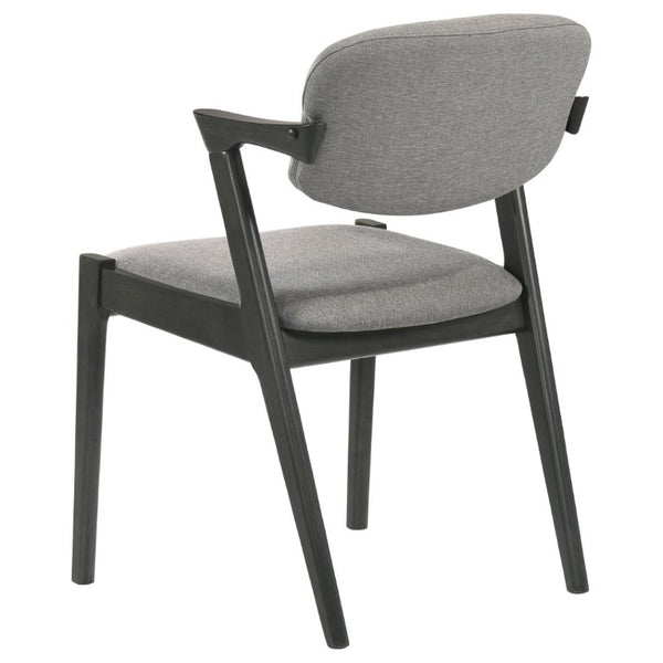 English Elm Dark Walnut Floating Seatback Dining Chairs Mid-Century Sculptural Hardwood Set Grey B2777P536455