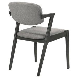 English Elm Dark Walnut Floating Seatback Dining Chairs Mid-Century Sculptural Hardwood Set Grey B2777P536455