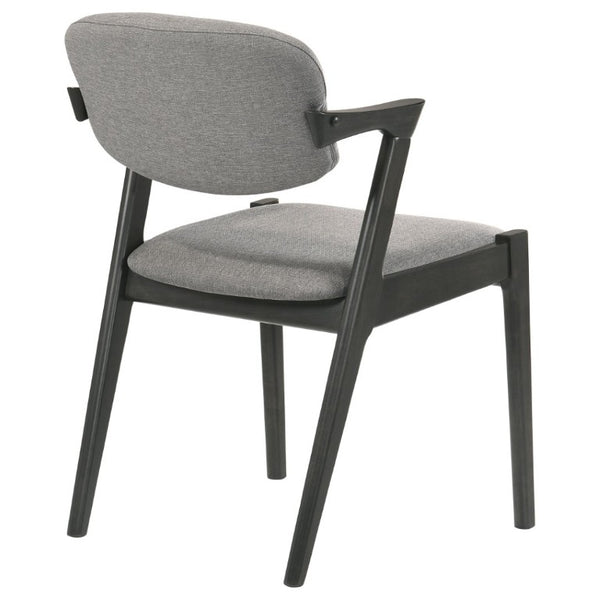 English Elm Dark Walnut Floating Seatback Dining Chairs Mid-Century Sculptural Hardwood Set Grey B2777P536455