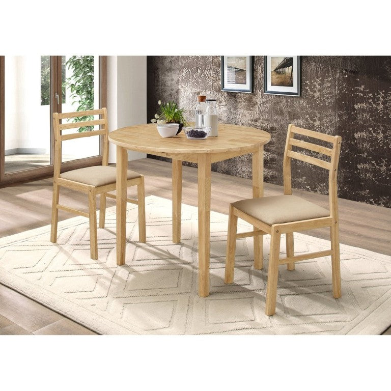 English Elm Natural Hardwood Drop Leaf Round Dining Set with Ladder Back Chairs for Small Spaces B2777P536460